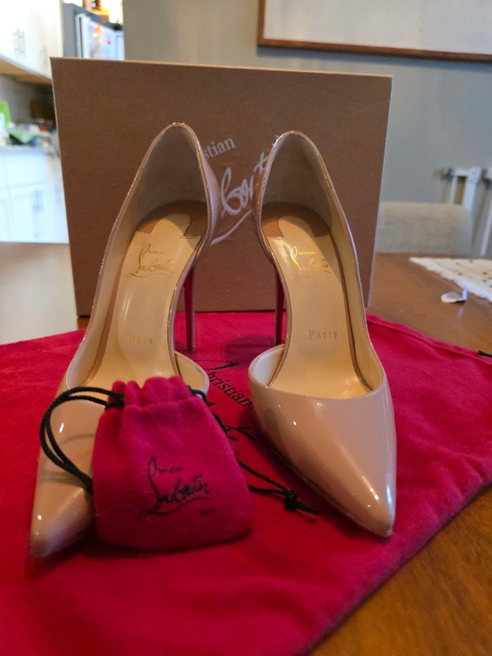 Christian Louboutin Nude Patent Pointed-Toe Stiletto Pumps